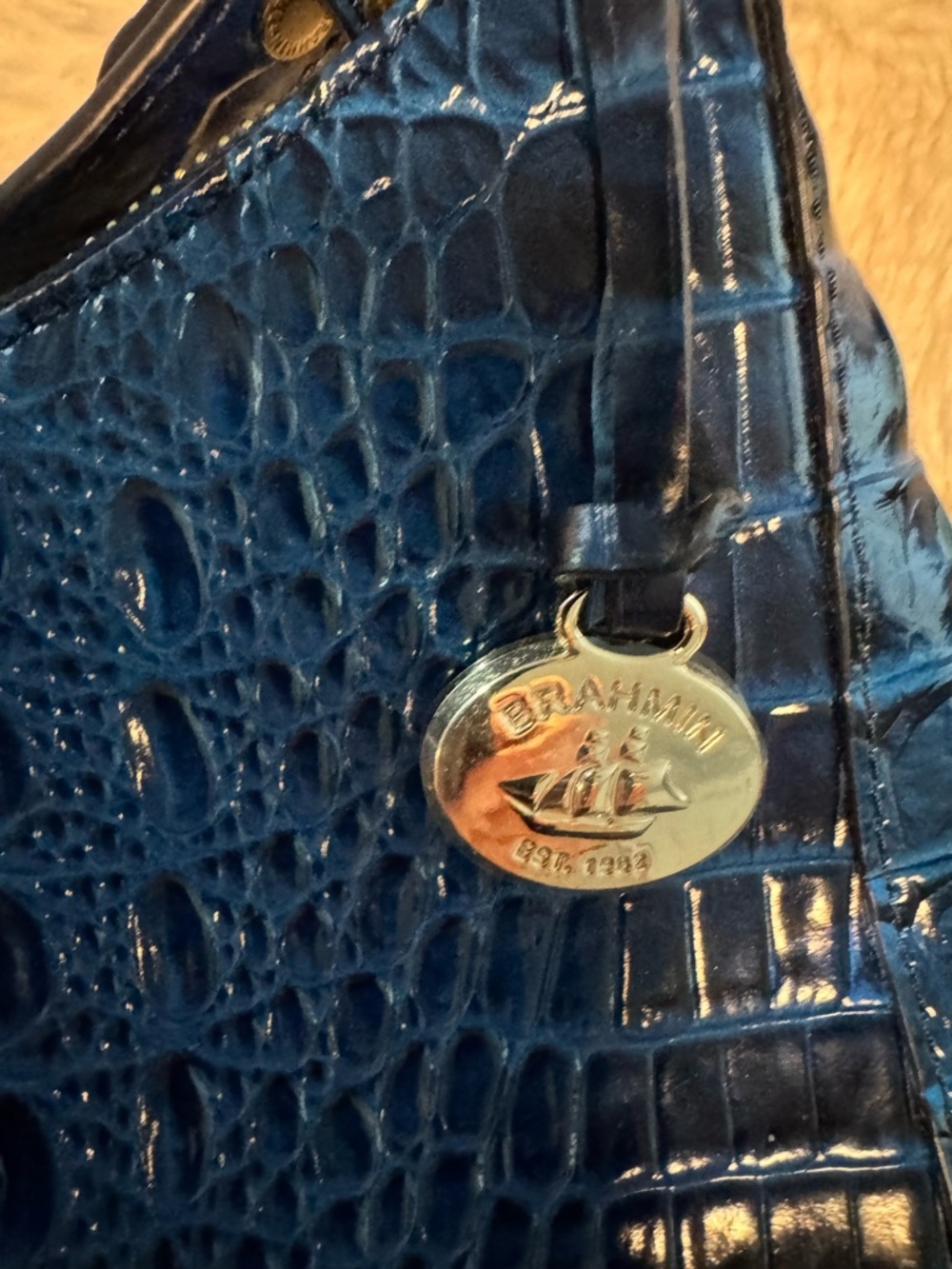 Brahmin Shiny bright blue Croc shoulder bag (Esme style I think) - Picture 2 of 8